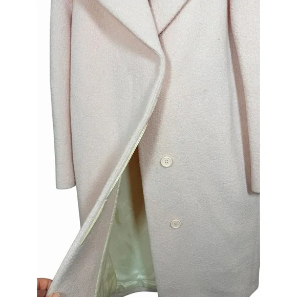 Maje Paris 36/4 Pink Wool Coat Boucle Long Jacket Minimalist Soft Blush Lined - Picture 6 of 16